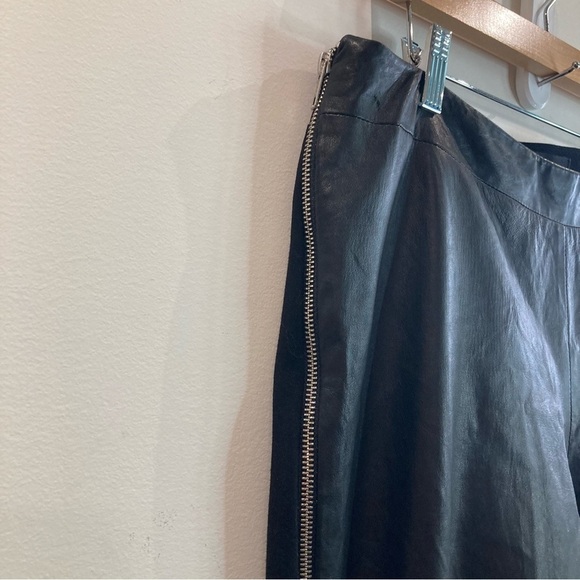 DANIER Sz 14 Mixed  Media Straight Leg High Rise Leather and Fabric Zipper Pants - Picture 2 of 12